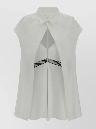 Sacai Collared Sleeveless Shirt With Cut-out Detail And Flared Hem In White