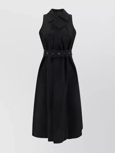 Sacai Collared Wide Skirt Cotton Dress In Black