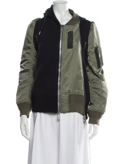 Pre-owned Sacai Colorblock Pattern Bomber Jacket In Green
