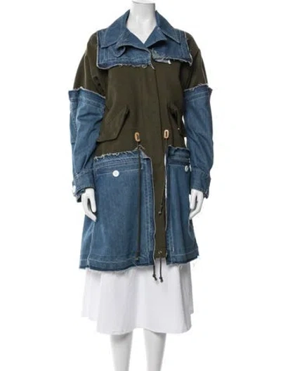Pre-owned Sacai Colorblock Pattern Coat In Blue/green