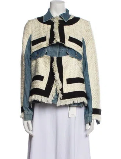Pre-owned Sacai Colorblock Pattern Denim Jacket In Neutral