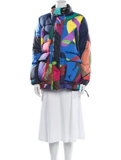 Pre-owned Sacai Colorblock Pattern Down Jacket In Blue