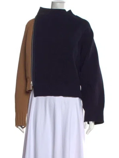 Pre-owned Sacai Colorblock Pattern Mock Neck Sweater In Blue