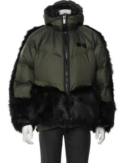 Pre-owned Sacai Colorblock Pattern Puffer Coat W/ Tags In Green