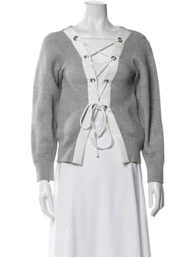 Pre-owned Sacai Colorblock Pattern Tie Neck Sweater In Gray