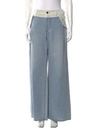 Pre-owned Sacai Colorblock Pattern Wide Leg Pants In Blue