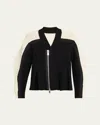 Sacai Colorblock Zip-front Cable Wool Cardigan In Black X Off White