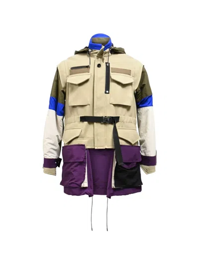 Pre-owned Sacai Color-blocked Melton Jacket In Neutral