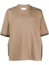 Sacai Colour-block Cotton T-shirt In Brown
