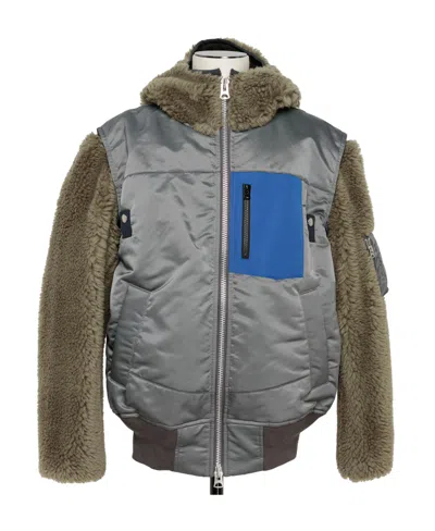 Sacai Colour-block Zip-up Hooded Jacket In Gray