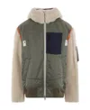 Sacai Colour-block Zip-up Hooded Jacket In Green