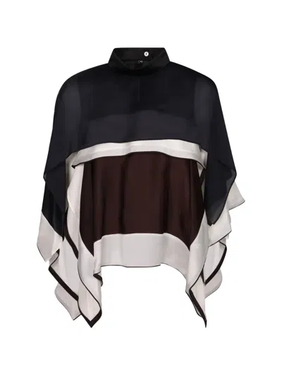 Sacai Satin X Chiffon Pullover In Black