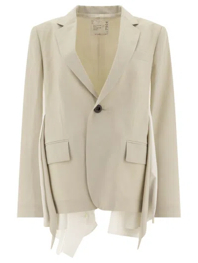 Sacai Asymmetric Layered Single-button Blazer In Beige