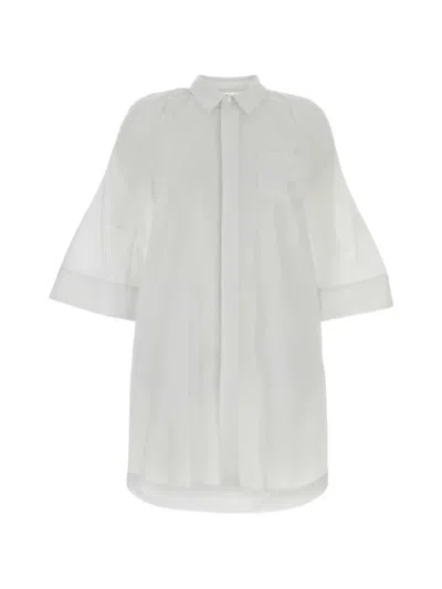 Sacai Concealed-placket Poplin Shirt Mini Dress In White
