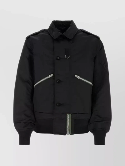SACAI CONTEMPORARY RIBBED BLOUSON WITH CONTRASTING INSERTS