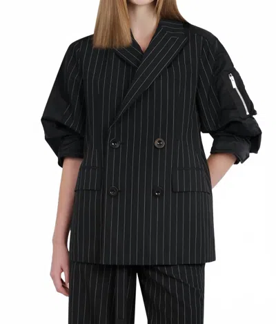 Sacai Contrast Balloon Double Breasted Stripe Jacket In Black Stripe