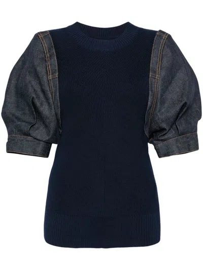 Sacai Contrast-panel Blouse In Blue