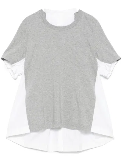Sacai Mixed Media Pleated Back Panel Sweater In L/graywhite