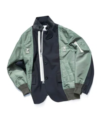 Sacai Contrast-panel Zip-up Long-sleeved Jacket In Black