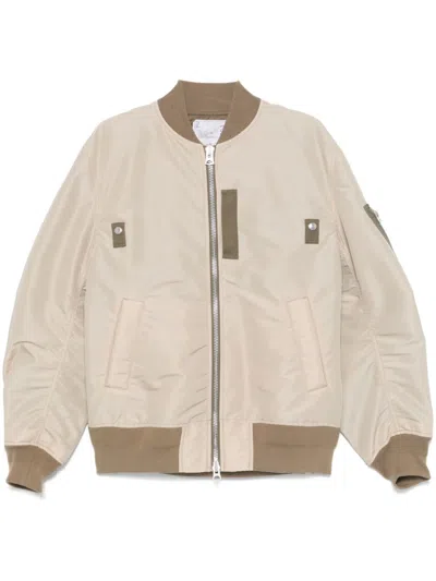 Sacai Contrast-trim Bomber Jacket In Neutrals