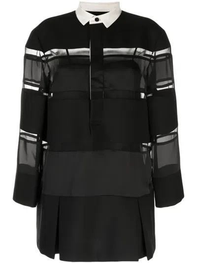 Sacai Contrasting-collar Panelled Minidress In Black