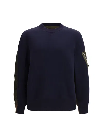 Sacai Contrast-panel Cotton-nylon Sweatshirt In Blue