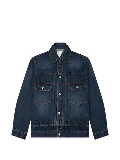 Sacai Contrast-stitch Denim Jacket In Blue
