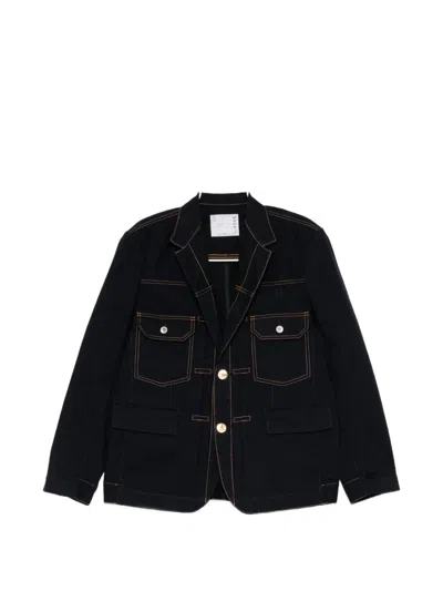 Sacai Contrast-stitch Single-breasted Blazer In Black