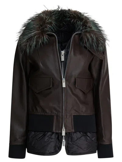SACAI CONVERTIBLE LEATHER JACKET JACKETS AND COATS BROWN
