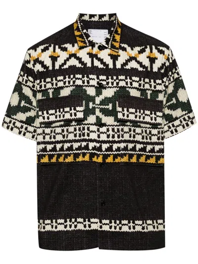 Sacai Corduroy Shirt In 013 Blackxgreen