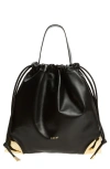 SACAI CORNER METAL LEATHER DRAWSTRING BAG