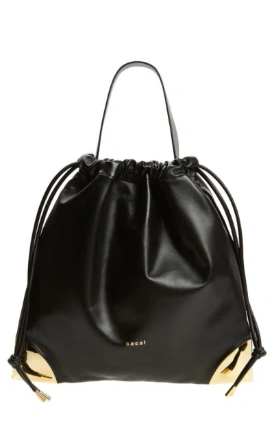 Sacai Corner Metal Drawstring Bag In Black