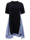 Sacai Cotton And Knit Dress With Asymmetric Hem In Black