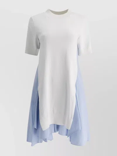 Sacai Cotton And Knit Dress With Asymmetric Hem In White