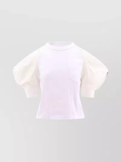 Sacai Cotton And Nylon Blend T-shirt With Balloon Sleeves In White