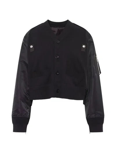 Sacai Cotton And Nylon Cardigan In Black