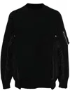 Sacai Cotton And Nylon Crewneck Sweater In Black