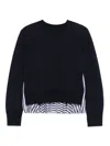 Sacai Cotton And Nylon Crewneck Sweater In Blue