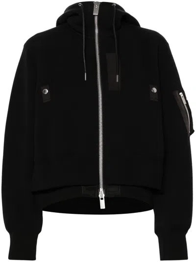 Sacai Cotton And Nylon Hoodie In Black