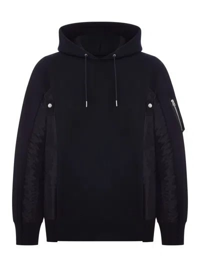 Sacai Cotton And Nylon Hoodie In Black