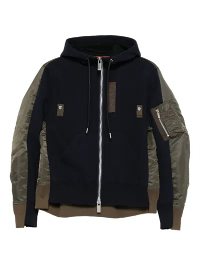 Sacai Cotton And Nylon Hoodie In Blue