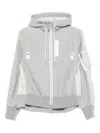 Sacai Gray Sponge Sweat X Nylon Twill Hoodie In Gray