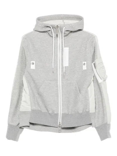 Sacai Cotton And Nylon Hoodie In Gray