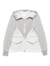 Sacai Sponge Sweat Panelled Zip-up Hoodie In Gray