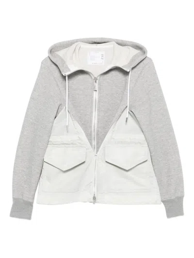 Sacai Cotton And Nylon Hoodie In Gray