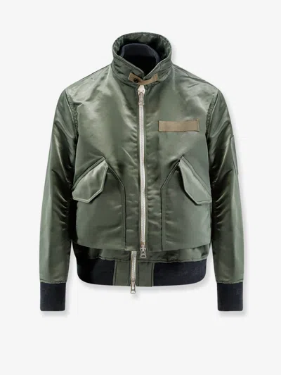 Sacai Windproof Nylon And Cotton Bomber Jacket With Classic Collar And Flap Pockets In White