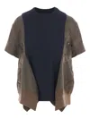 Sacai Cotton And Nylon T-shirt In Blue