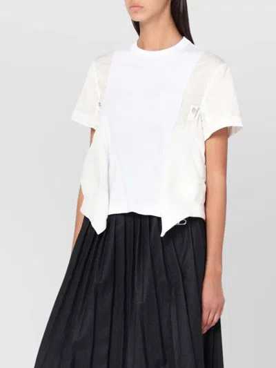 SACAI COTTON AND NYLON T-SHIRT WITH ASYMMETRIC HEM