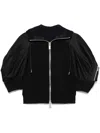 Sacai Hooded Zip-up Top With Pockets And Sleeve Pocket In Black