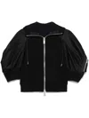 Sacai Hooded Zip-up Top With Pockets And Sleeve Pocket In Black